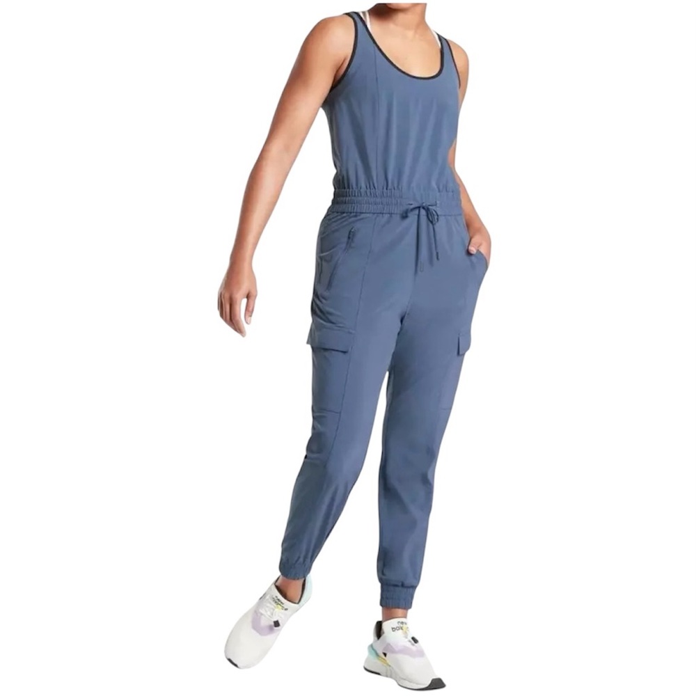NWT Athleta Size Small Petite Unbound Jumpsuit Iron Blue MSRP $128 Relaxed Fit
